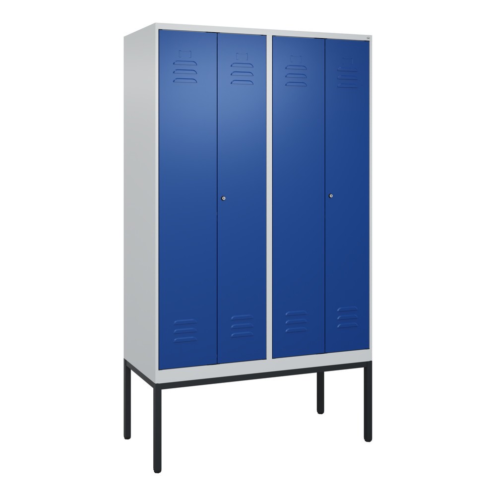 Illustration du produit: C+P Schwarz-Weiß-Spind Classic PLUS, Gestell, 4 Abteile, HxBxT 2.120 x 1.200 x 500 mm, lichtgrau, enzianblau, Zylinderschloss