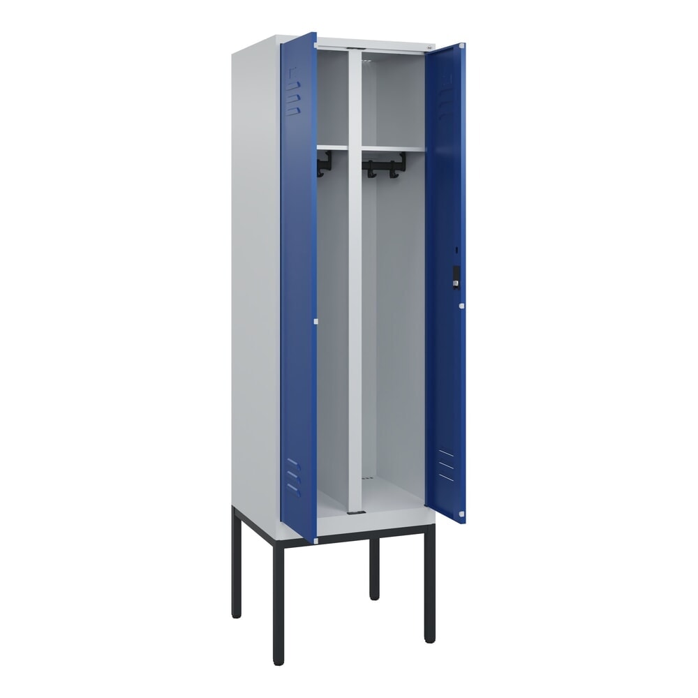 N° de l'image du produit 1 : C+P Schwarz-Weiß-Spind Classic PLUS, Gestell, 2 Abteile, HxBxT 2.120 x 600 x 500 mm, lichtgrau, enzianblau, Zylinderschloss
