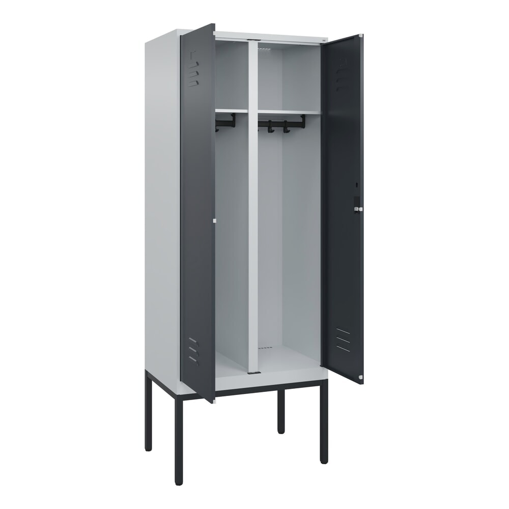 Illustration du produit: C+P Schwarz-Weiß-Spind Classic PLUS, Gestell, 2 Abteile, HxBxT 2.120 x 800 x 500 mm, lichtgrau, anthrazitgrau, Zylinderschloss