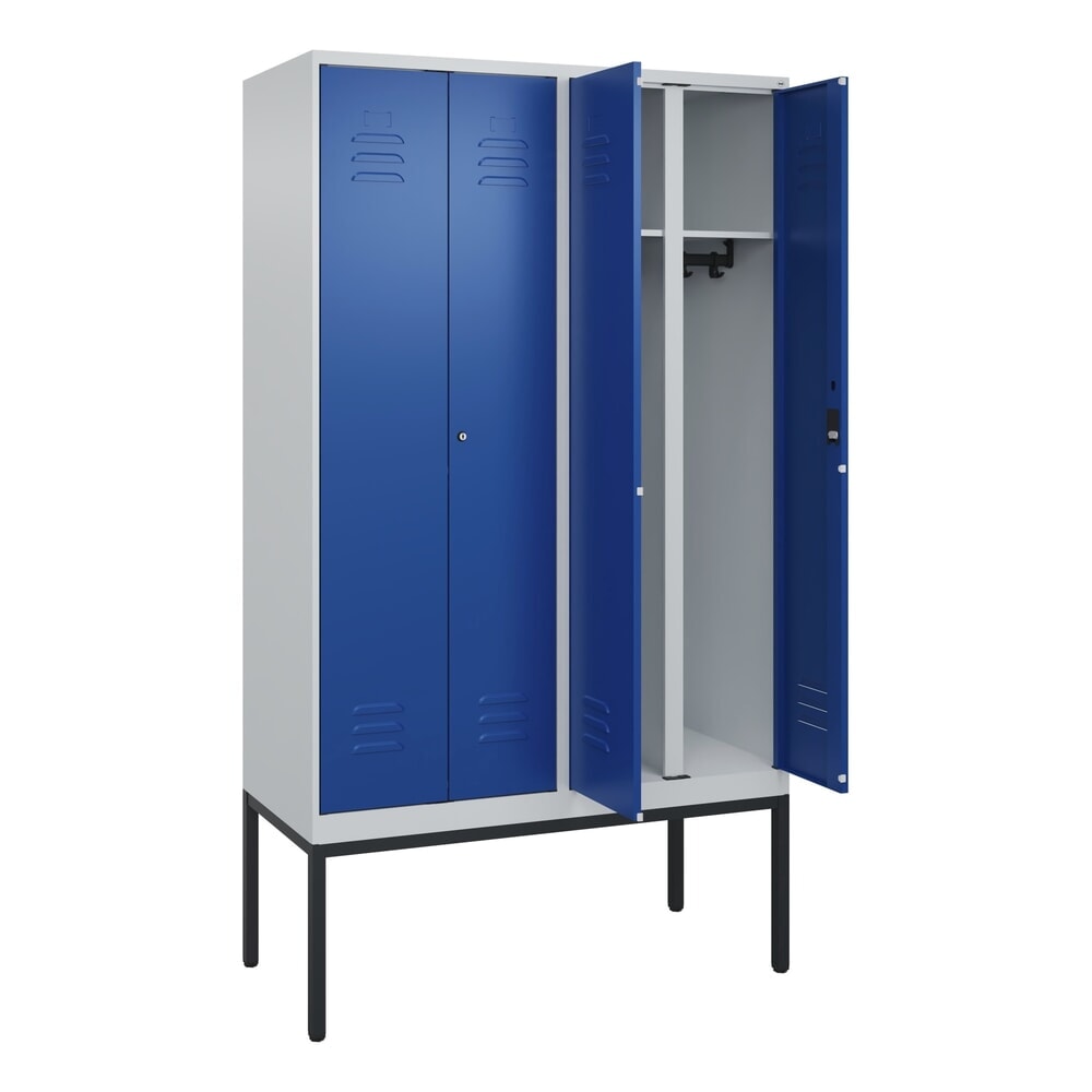 Produktabbildung: C+P Schwarz-Weiss-Spind Classic PLUS, Gestell, 4 Abteile, HxBxT 2.120 x 1.200 x 500 mm, lichtgrau, enzianblau, Zylinderschloss