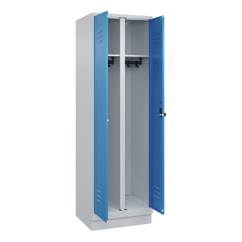 C+P Schwarz-Weiss-Spind Classic PLUS, Sockel, 2 Abteile, HxBxT 1.950 x 600 x 500 mm, lichtgrau, lichtblau, für Vorhängeschloss Produktabbildung: C+P Schwarz-Weiss-Spind Classic PLUS, Sockel, 2 Abteile, HxBxT 1.950 x 600 x 500 mm, lichtgrau, lichtblau, für Vorhängeschloss