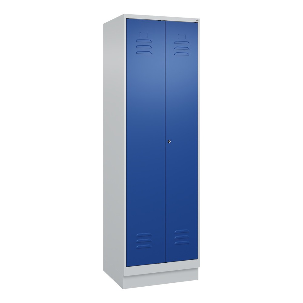 Produktabbildung: C+P Schwarz-Weiss-Spind Classic PLUS, Sockel, 2 Abteile, HxBxT 1.950 x 600 x 500 mm, lichtgrau, enzianblau, Zylinderschloss