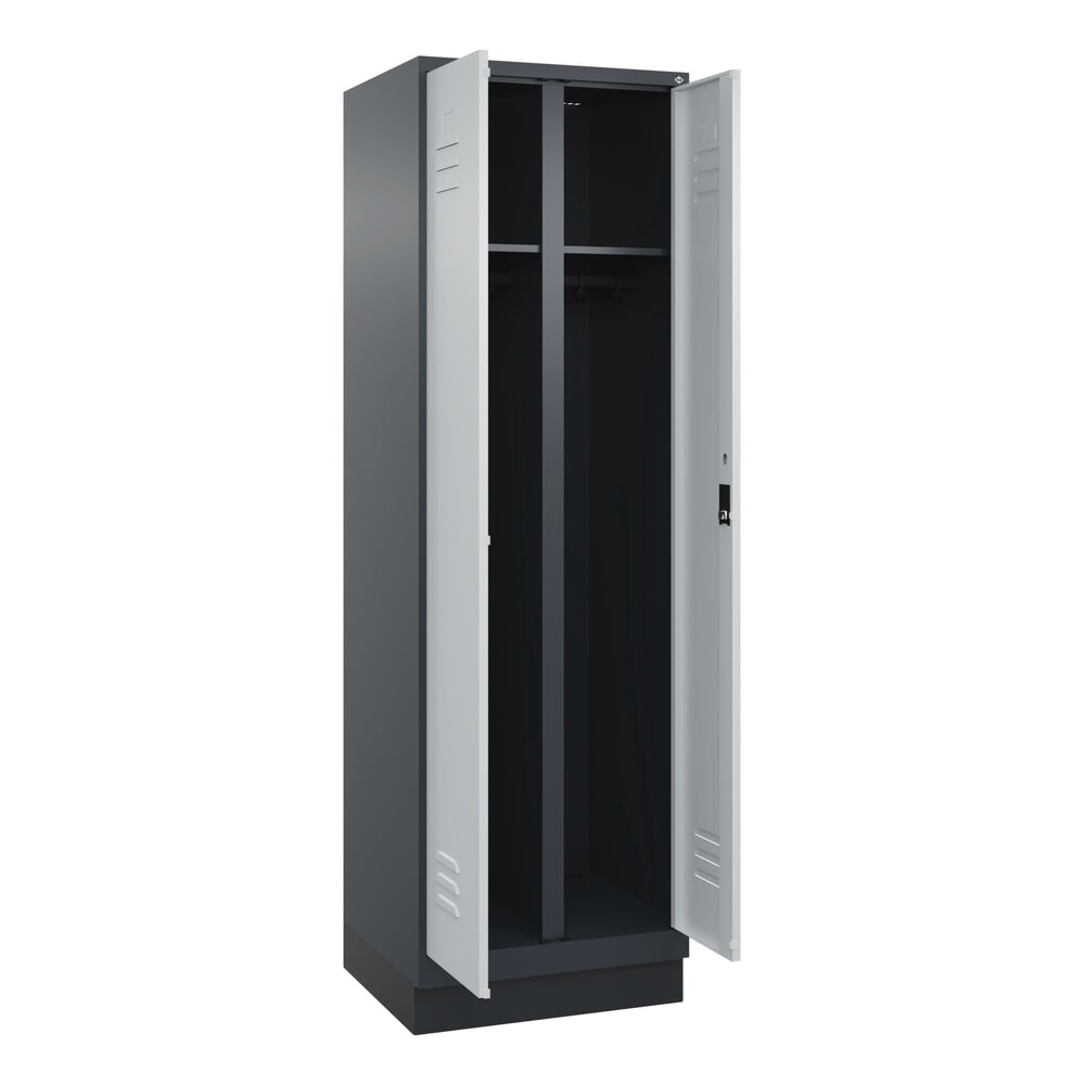 Produktabbildung Nr. 1: C+P Schwarz-Weiss-Spind Classic PLUS, Sockel, 2 Abteile, HxBxT 1.950 x 600 x 500 mm, anthrazitgrau, lichtgrau, Zylinderschloss