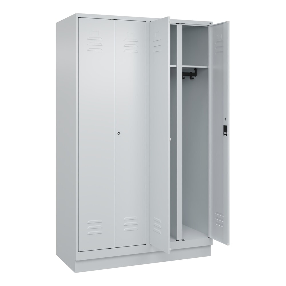 Illustration du produit: C+P Schwarz-Weiß-Spind Classic PLUS, Sockel, 4 Abteile, HxBxT 1.950 x 1.200 x 500 mm, lichtgrau, lichtgrau, Zylinderschloss