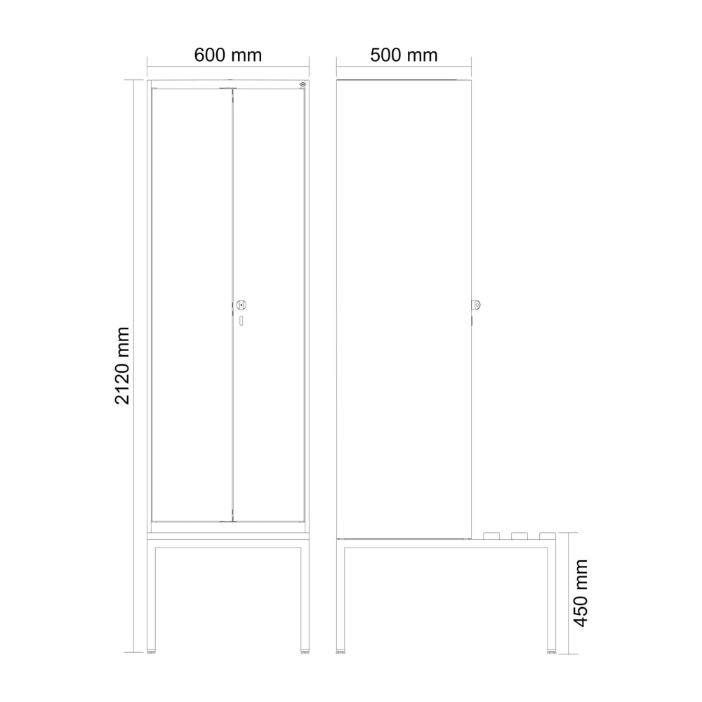N° de l'image du produit 8 : C+P Schwarz-Weiß-Spind Classic PLUS, 2 Abteile, HxBxT 2.120 x 600 x 815 mm, für Vorhängeschloss, untergebaute Bank aus Kunststoff, lichtgrau, lichtblau