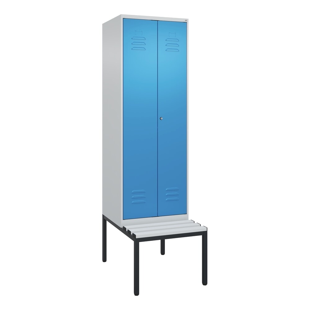 Produktabbildung Nr. 9: C+P Schwarz-Weiss-Spind Classic PLUS, 2 Abteile, HxBxT 2.120 x 600 x 815 mm, Zylinderschloss, untergebaute Bank aus Kunststoff, lichtgrau, lichtblau