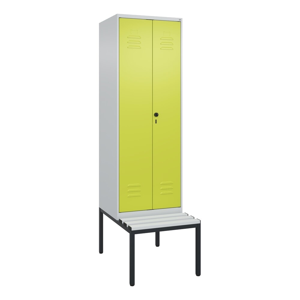 Produktabbildung Nr. 9: C+P Schwarz-Weiss-Spind Classic PLUS, 2 Abteile, HxBxT 2.120 x 600 x 815 mm, für Vorhängeschloss, untergebaute Bank aus Kunststoff, lichtgrau, clowngrün