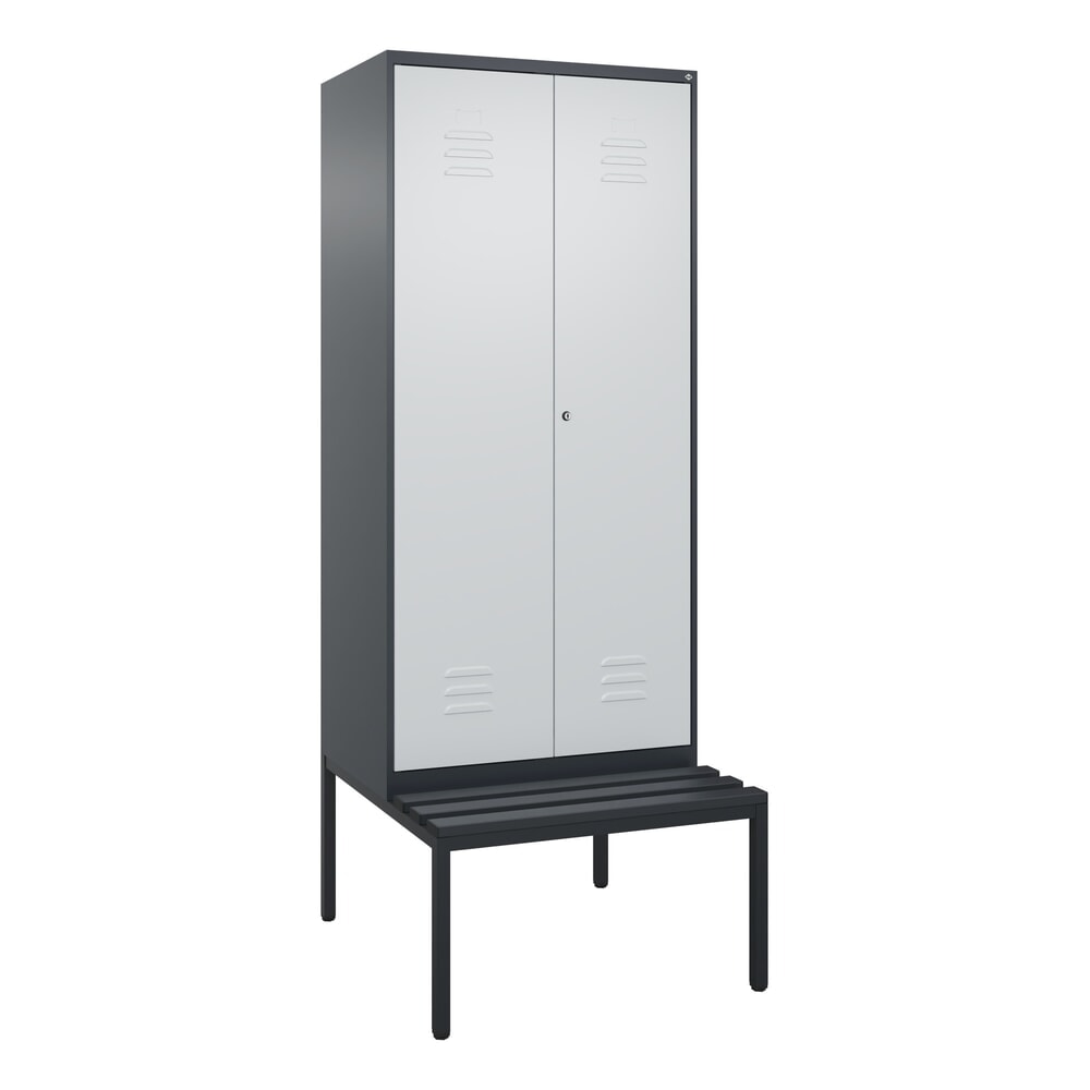 N° de l'image du produit 9 : C+P Schwarz-Weiß-Spind Classic PLUS, 2 Abteile, HxBxT 2.120 x 800 x 815 mm, Zylinderschloss, untergebaute Bank aus Kunststoff, anthrazitgrau, lichtgrau