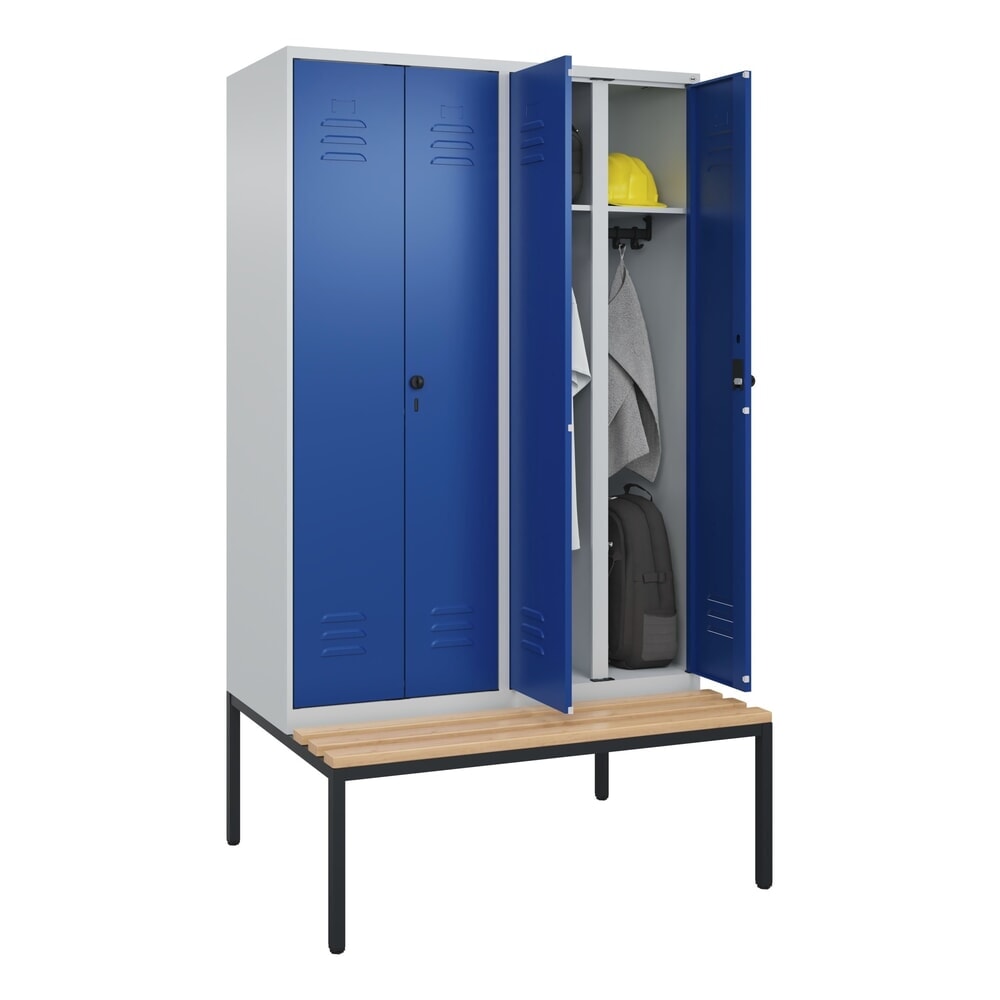 C+P Schwarz-Weiss-Spind Classic PLUS, 4 Abteile, HxBxT 2.120 x 1.200 x 815 mm, für Vorhängeschloss, untergebaute Bank aus Buche, lichtgrau, enzianblau Produktabbildung Nr. 10: C+P Schwarz-Weiss-Spind Classic PLUS, 4 Abteile, HxBxT 2.120 x 1.200 x 815 mm, für Vorhängeschloss, untergebaute Bank aus Buche, lichtgrau, enzianblau