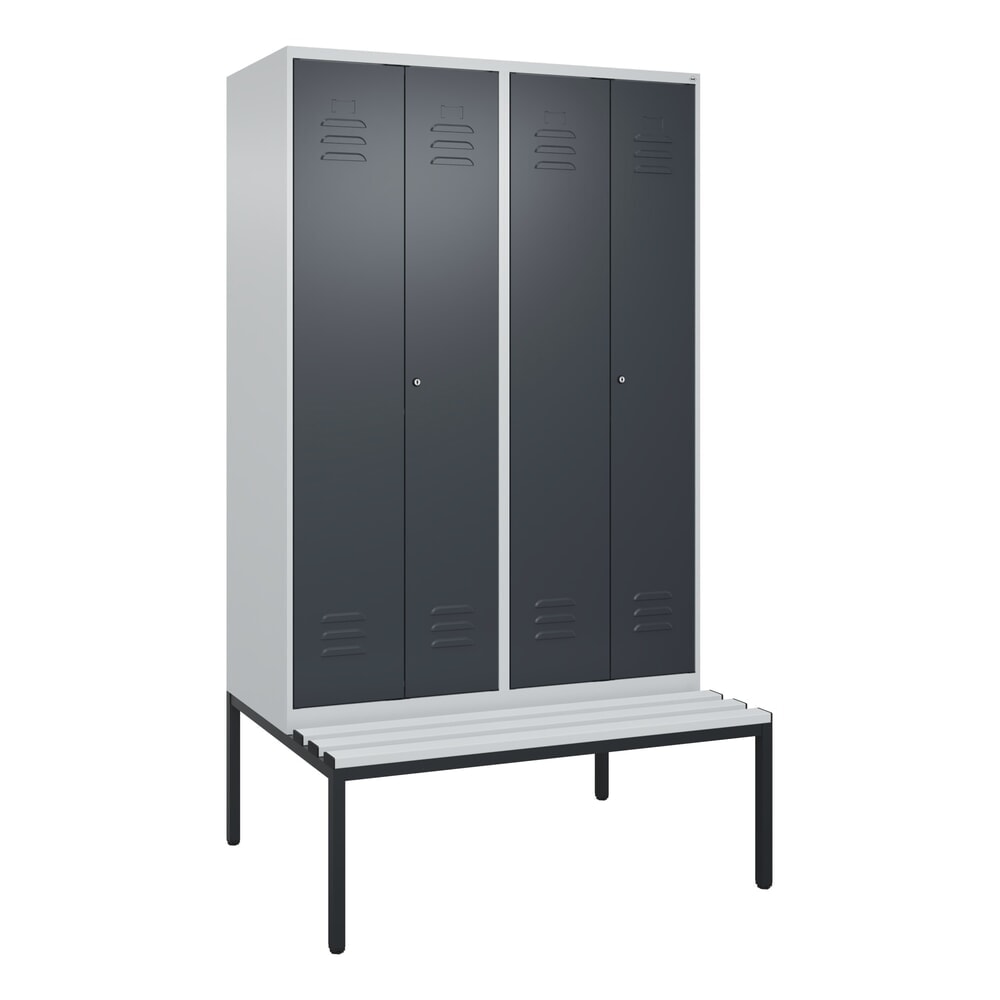 N° de l'image du produit 9 : C+P Schwarz-Weiß-Spind Classic PLUS, 4 Abteile, HxBxT 2.120 x 1.200 x 815 mm, Zylinderschloss, untergebaute Bank aus Kunststoff, lichtgrau, anthrazitgrau
