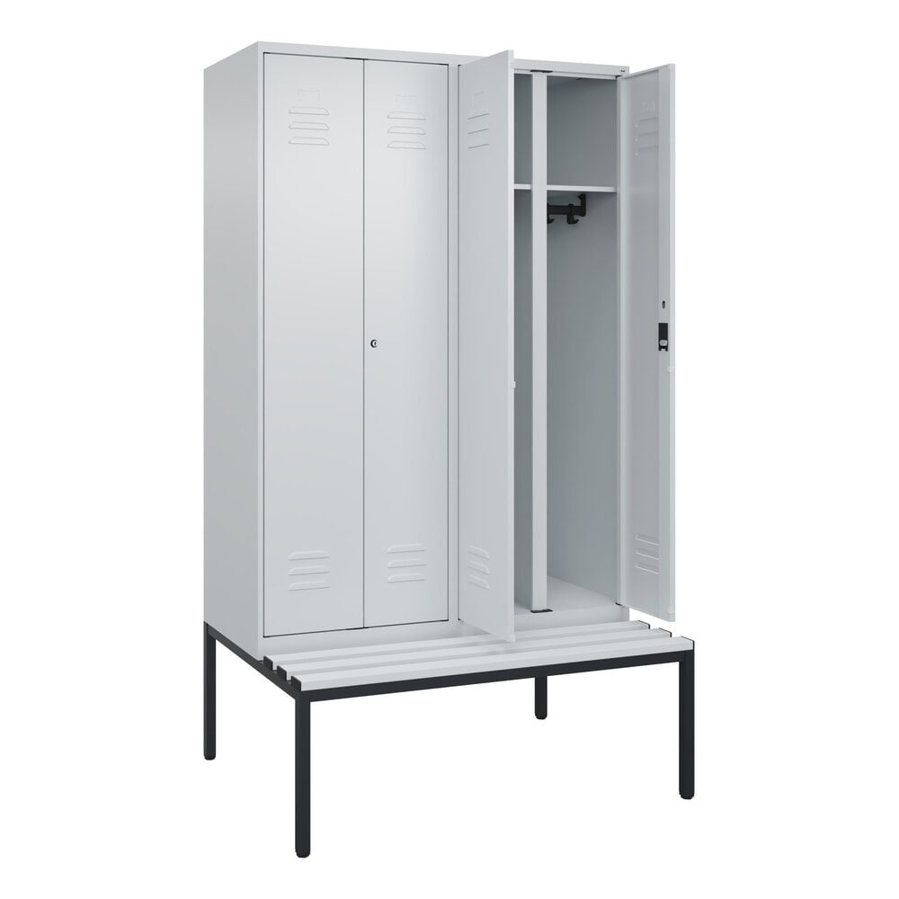 Illustration du produit: C+P Schwarz-Weiß-Spind Classic PLUS, 4 Abteile, HxBxT 2.120 x 1.200 x 815 mm, Zylinderschloss, untergebaute Bank aus Kunststoff, lichtgrau, lichtgrau