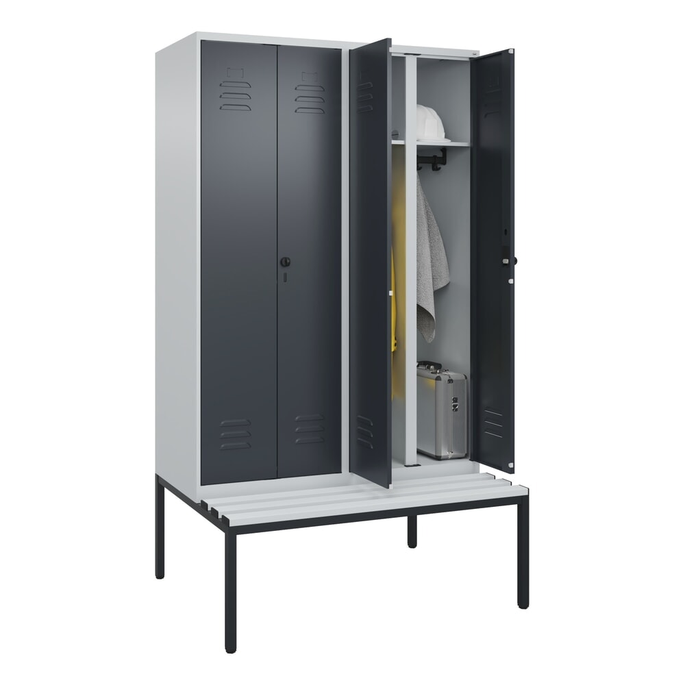Produktabbildung Nr. 10: C+P Schwarz-Weiss-Spind Classic PLUS, 4 Abteile, HxBxT 2.120 x 1.200 x 815 mm, für Vorhängeschloss, untergebaute Bank aus Kunststoff, lichtgrau, anthrazitgrau