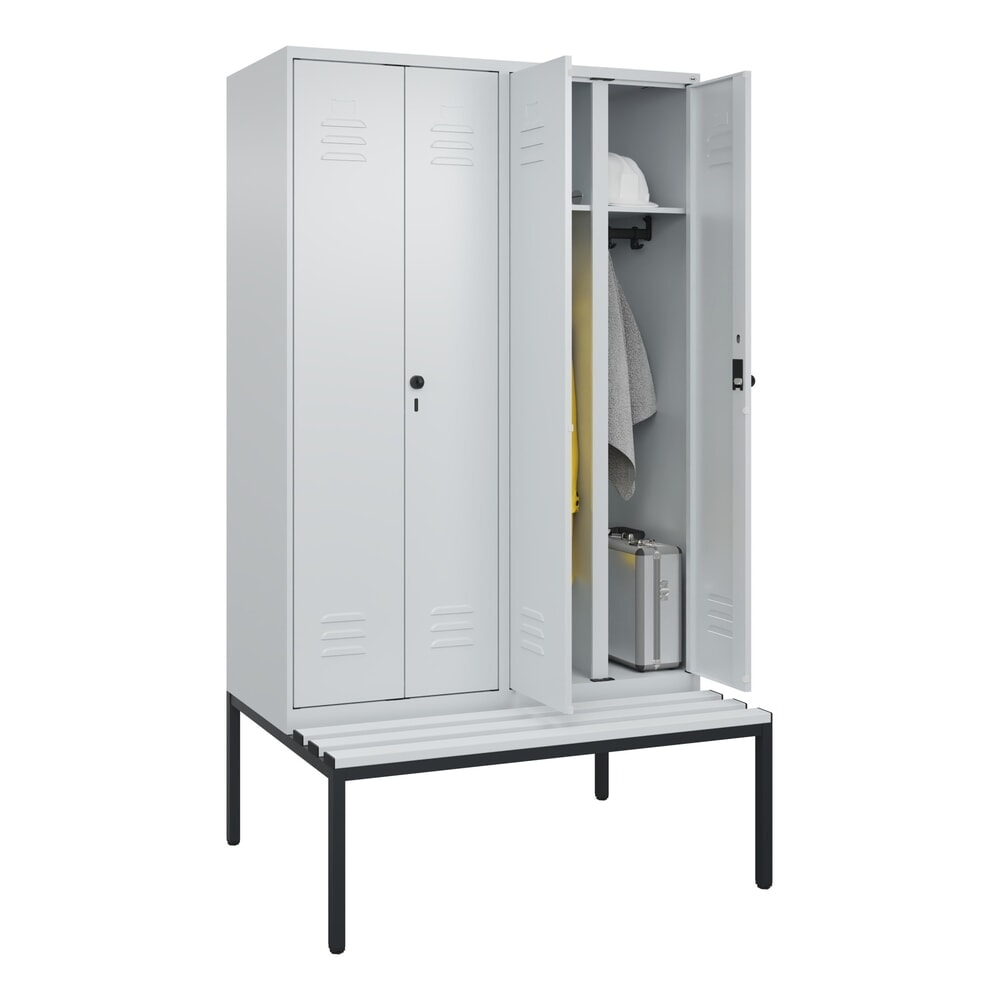 N° de l'image du produit 10 : C+P Schwarz-Weiß-Spind Classic PLUS, 4 Abteile, HxBxT 2.120 x 1.200 x 815 mm, für Vorhängeschloss, untergebaute Bank aus Kunststoff, lichtgrau, lichtgrau