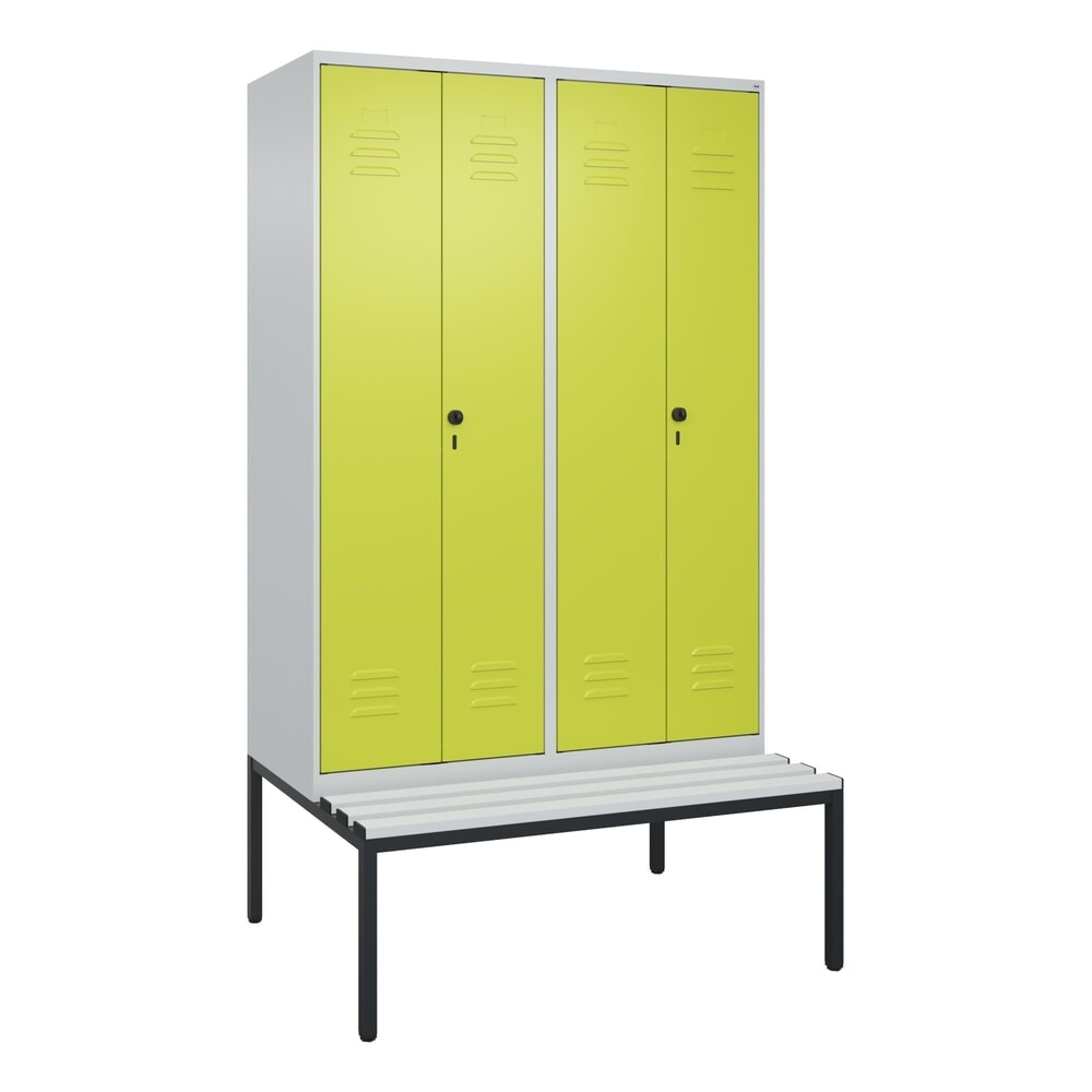 N° de l'image du produit 9 : C+P Schwarz-Weiß-Spind Classic PLUS, 4 Abteile, HxBxT 2.120 x 1.200 x 815 mm, für Vorhängeschloss, untergebaute Bank aus Kunststoff, lichtgrau, clowngrün