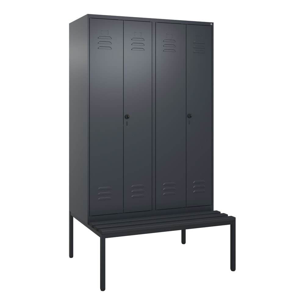 N° de l'image du produit 9 : C+P Schwarz-Weiß-Spind Classic PLUS, 4 Abteile, HxBxT 2.120 x 1.200 x 815 mm, für Vorhängeschloss, untergebaute Bank aus Kunststoff, anthrazitgrau, anthrazitgrau