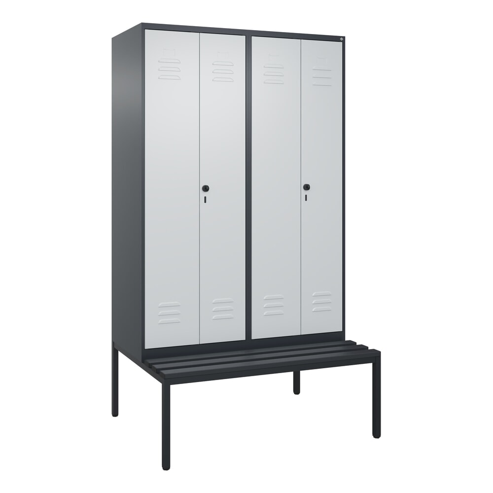 N° de l'image du produit 9 : C+P Schwarz-Weiß-Spind Classic PLUS, 4 Abteile, HxBxT 2.120 x 1.200 x 815 mm, für Vorhängeschloss, untergebaute Bank aus Kunststoff, anthrazitgrau, lichtgrau