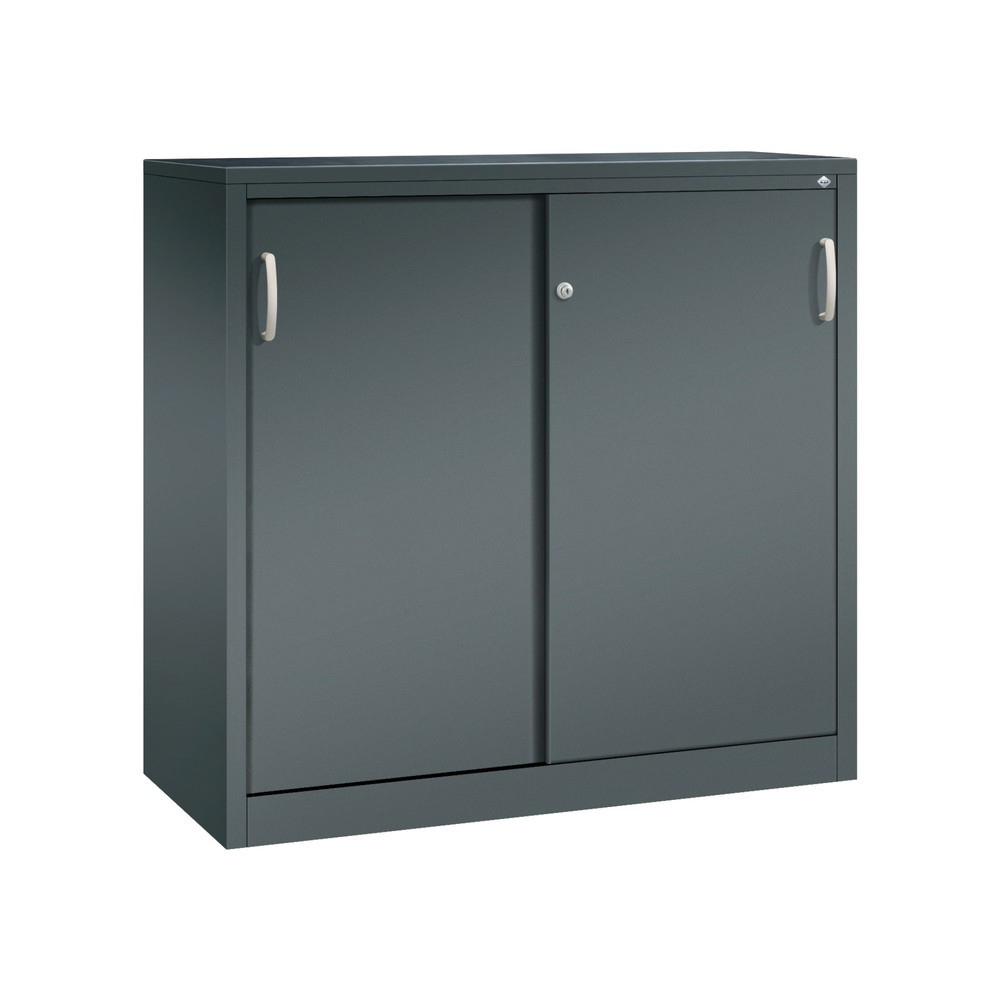 Produktabbildung: C+P Schwerlast-Schiebetürenschrank, HxBxT 1.200 x 1.200 x 500 mm, 2 Fachböden, anthrazitgrau, anthrazitgrau
