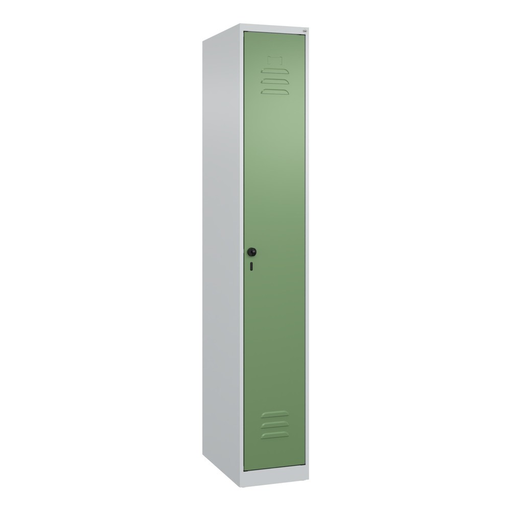 Produktabbildung: C+P Spind Classic PLUS, 1 Abteil, HxBxT 1.850 x 300 x 500 mm, lichtgrau, resedagrün, für Vorhängeschloss, mit Mitteltrennwand