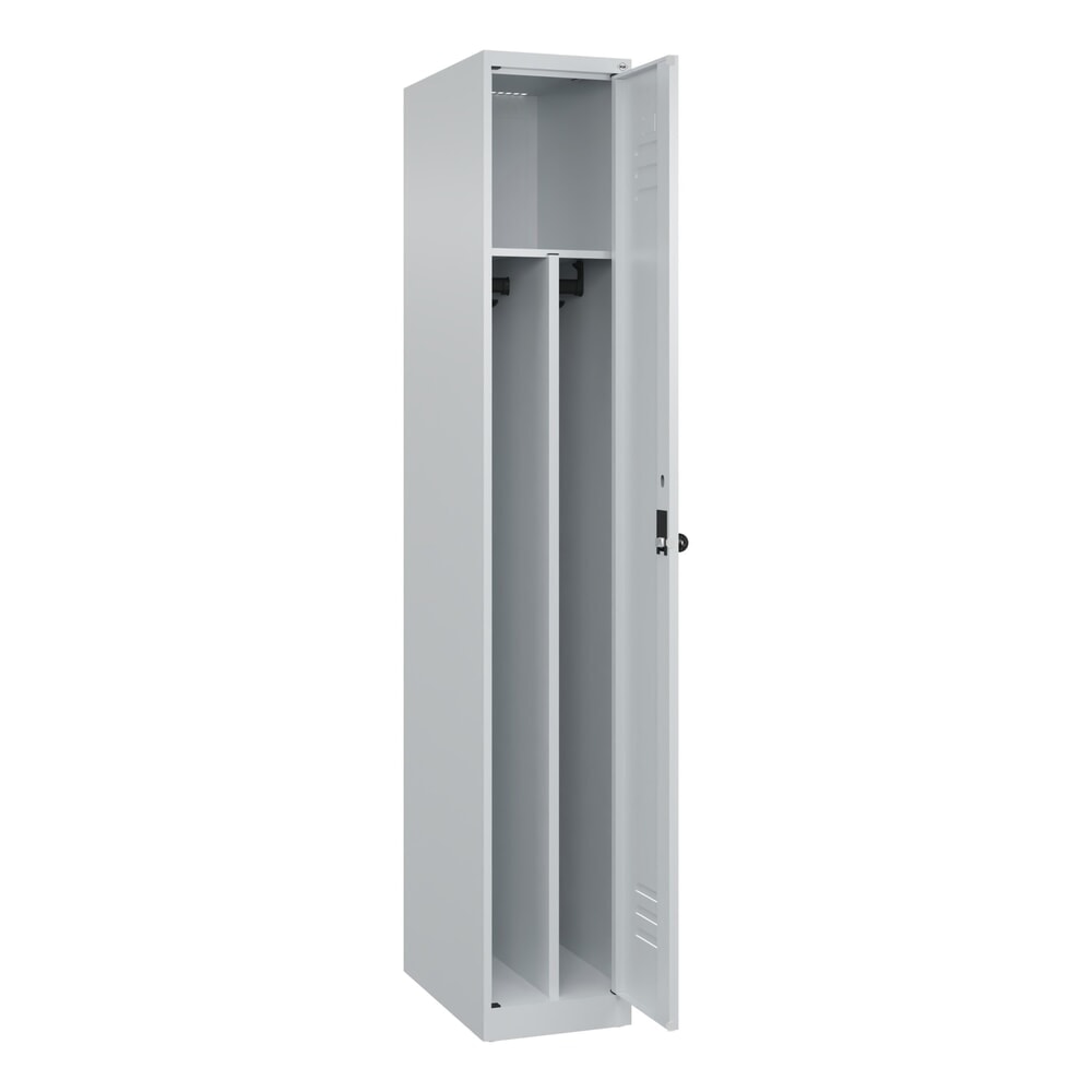 Produktabbildung: C+P Spind Classic PLUS, 1 Abteil, HxBxT 1.850 x 300 x 500 mm, lichtgrau, lichtgrau, für Vorhängeschloss, mit Mitteltrennwand