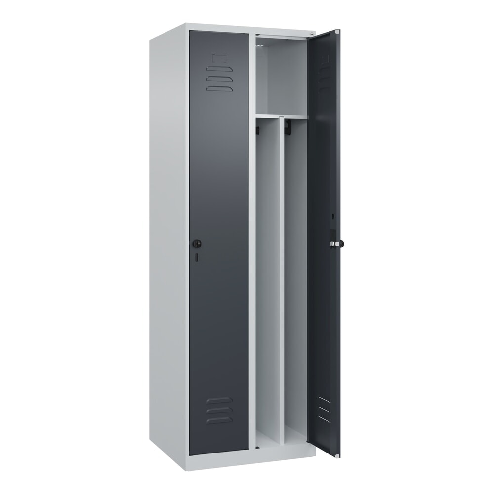 N° de l'image du produit 1 : C+P Spind Classic PLUS, 2 Abteile, HxBxT 1.850 x 600 x 500 mm, lichtgrau, anthrazitgrau, für Vorhängeschloss, mit Mitteltrennwand