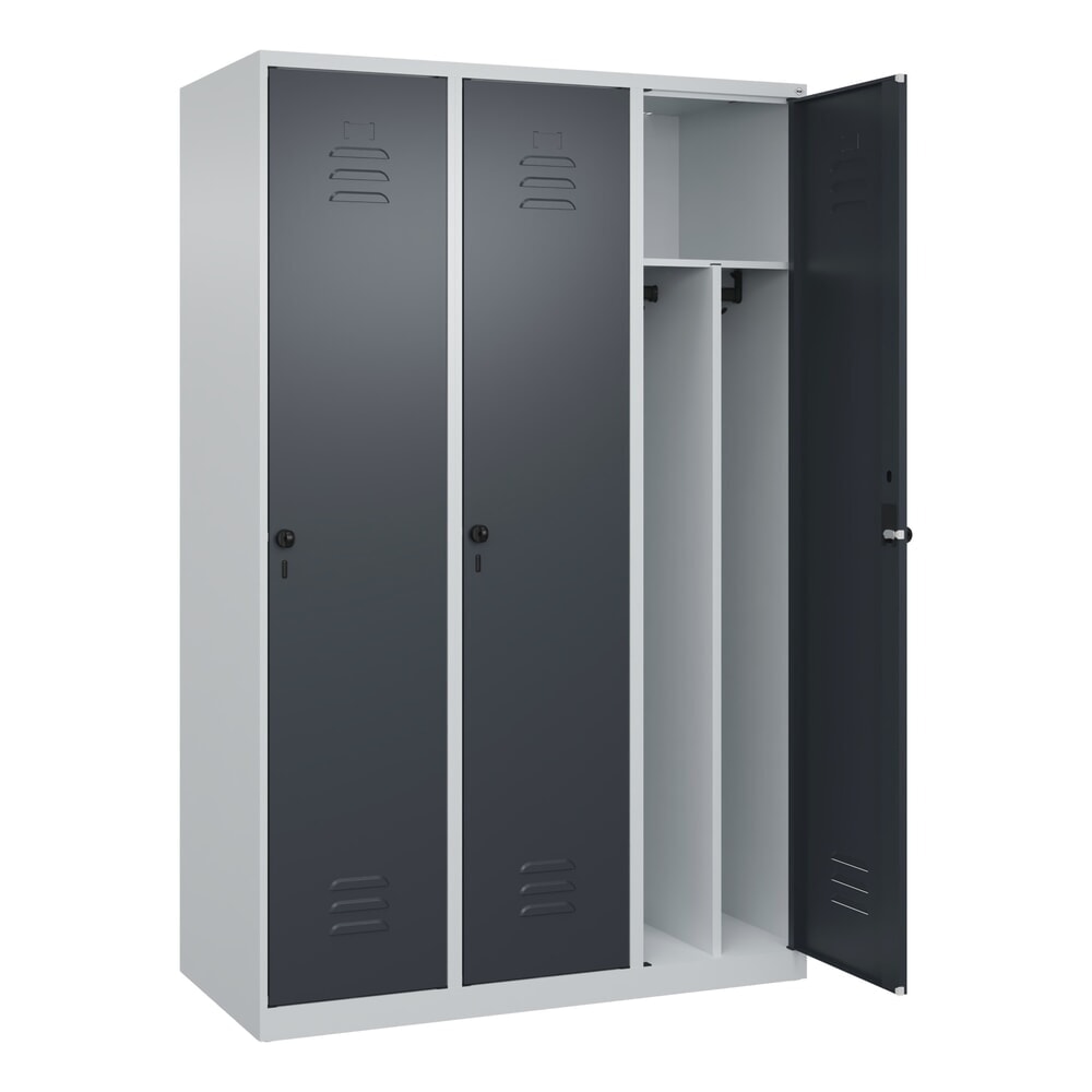 Illustration du produit: C+P Spind Classic PLUS, 3 Abteile, HxBxT 1.850 x 1.200 x 500 mm, lichtgrau, anthrazitgrau, für Vorhängeschloss, mit Mitteltrennwand