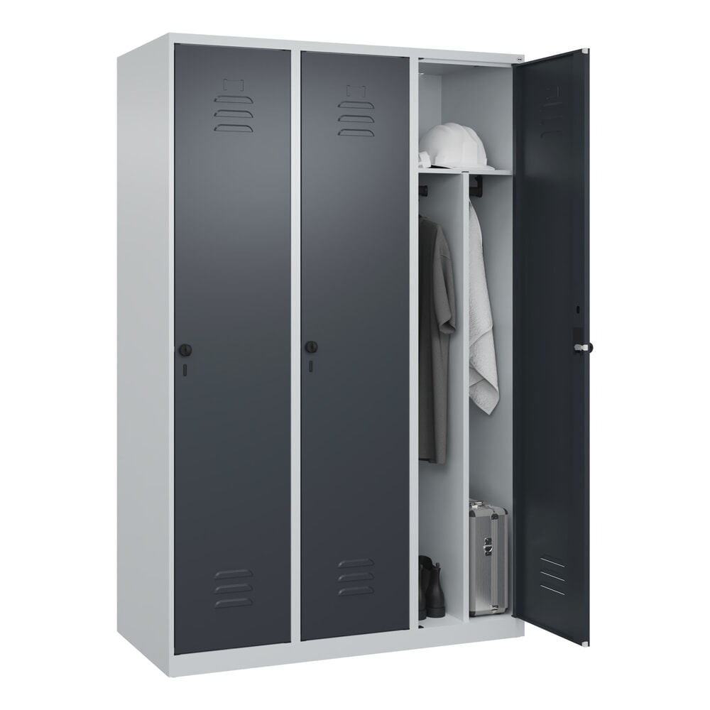 N° de l'image du produit 10 : C+P Spind Classic PLUS, 3 Abteile, HxBxT 1.850 x 1.200 x 500 mm, lichtgrau, anthrazitgrau, für Vorhängeschloss, mit Mitteltrennwand