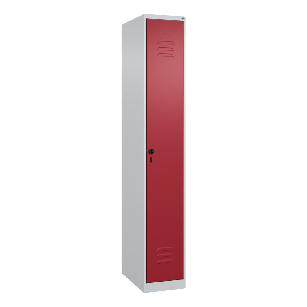 Produktabbildung: C+P Spind Classic PLUS, 1 Abteil, HxBxT 1.850 x 300 x 500 mm, lichtgrau, rubinrot, für Vorhängeschloss, ohne Mitteltrennwand