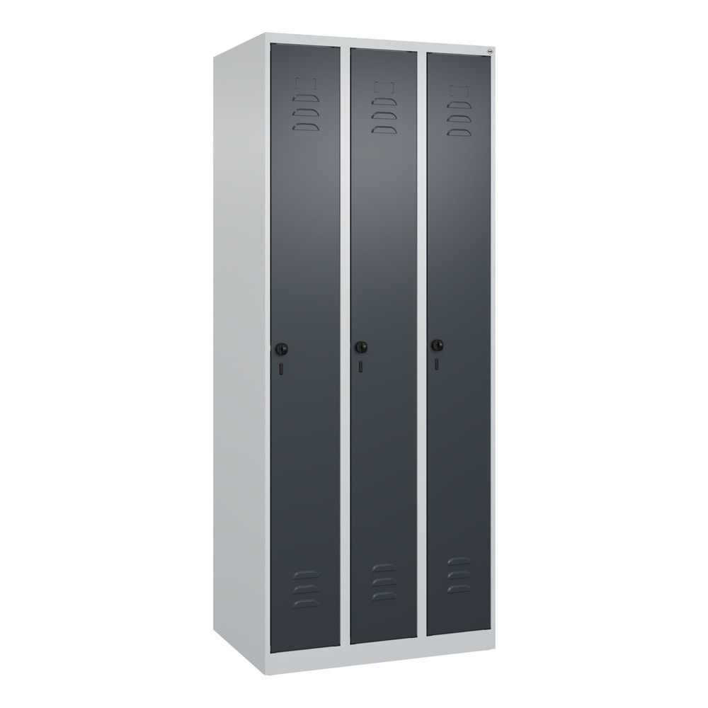 Produktabbildung: C+P Spind Classic PLUS, 3 Abteile, HxBxT 1.850 x 750 x 500 mm, lichtgrau, anthrazitgrau, für Vorhängeschloss, ohne Mitteltrennwand