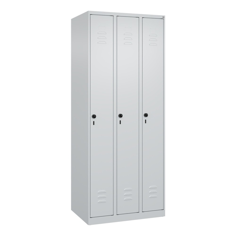 Produktabbildung: C+P Spind Classic PLUS, 3 Abteile, HxBxT 1.850 x 750 x 500 mm, lichtgrau, lichtgrau, für Vorhängeschloss, ohne Mitteltrennwand