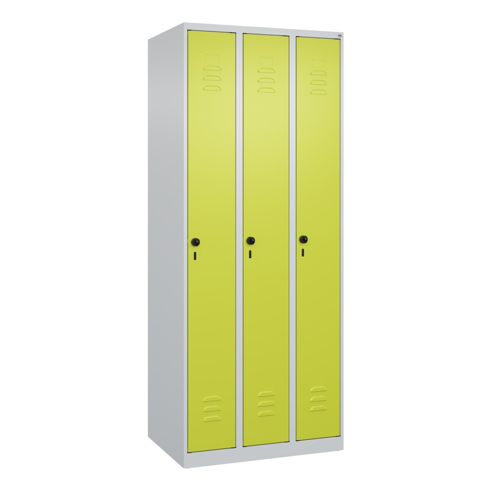 Produktabbildung: C+P Spind Classic PLUS, 3 Abteile, HxBxT 1.850 x 750 x 500 mm, lichtgrau, clowngrün, für Vorhängeschloss, ohne Mitteltrennwand