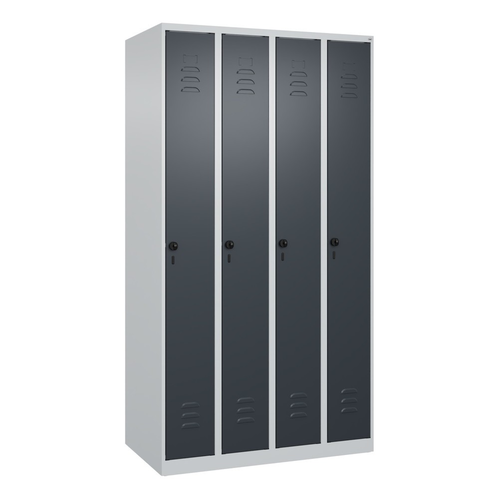 Produktabbildung: C+P Spind Classic PLUS, 4 Abteile, HxBxT 1.850 x 1.000 x 500 mm, lichtgrau, anthrazitgrau, für Vorhängeschloss, ohne Mitteltrennwand