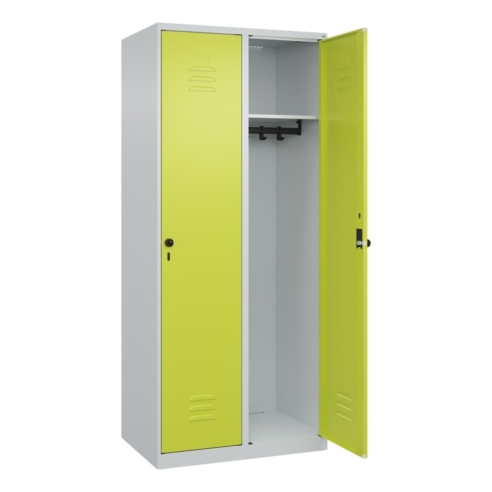 N° de l'image du produit 1 : C+P Spind Classic PLUS, 2 Abteile, HxBxT 1.850 x 800 x 500 mm, lichtgrau, clowngrün, für Vorhängeschloss, ohne Mitteltrennwand