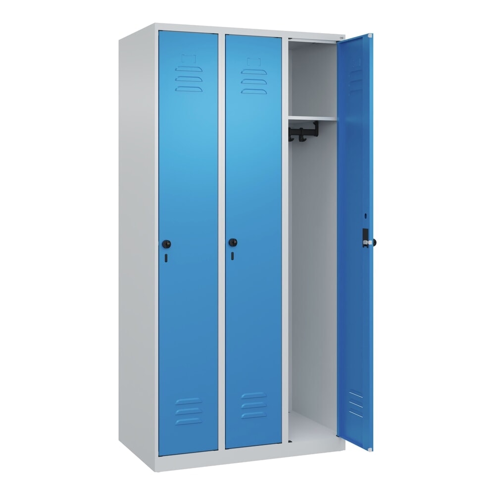 Illustration du produit: C+P Spind Classic PLUS, 3 Abteile, HxBxT 1.850 x 900 x 500 mm, lichtgrau, lichtblau, für Vorhängeschloss, ohne Mitteltrennwand