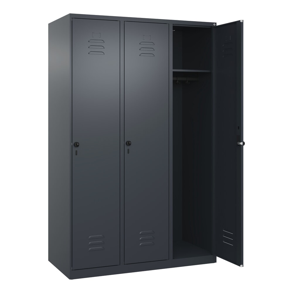 Illustration du produit: C+P Spind Classic PLUS, 3 Abteile, HxBxT 1.850 x 1.200 x 500 mm, anthrazitgrau, anthrazitgrau, für Vorhängeschloss, ohne Mitteltrennwand