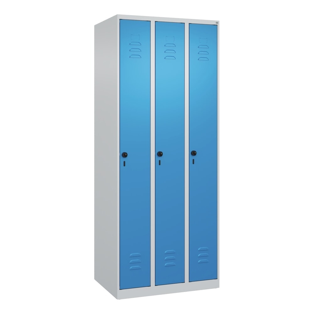 N° de l'image du produit 9 : C+P Spind Classic PLUS, 3 Abteile, HxBxT 1.850 x 750 x 500 mm, lichtgrau, lichtblau, für Vorhängeschloss, ohne Mitteltrennwand