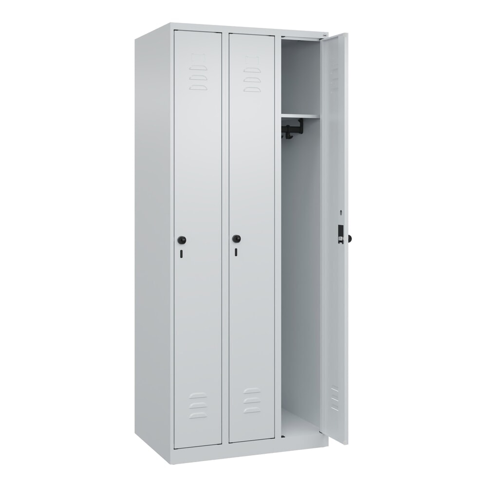 Illustration du produit: C+P Spind Classic PLUS, 3 Abteile, HxBxT 1.850 x 750 x 500 mm, lichtgrau, lichtgrau, für Vorhängeschloss, ohne Mitteltrennwand