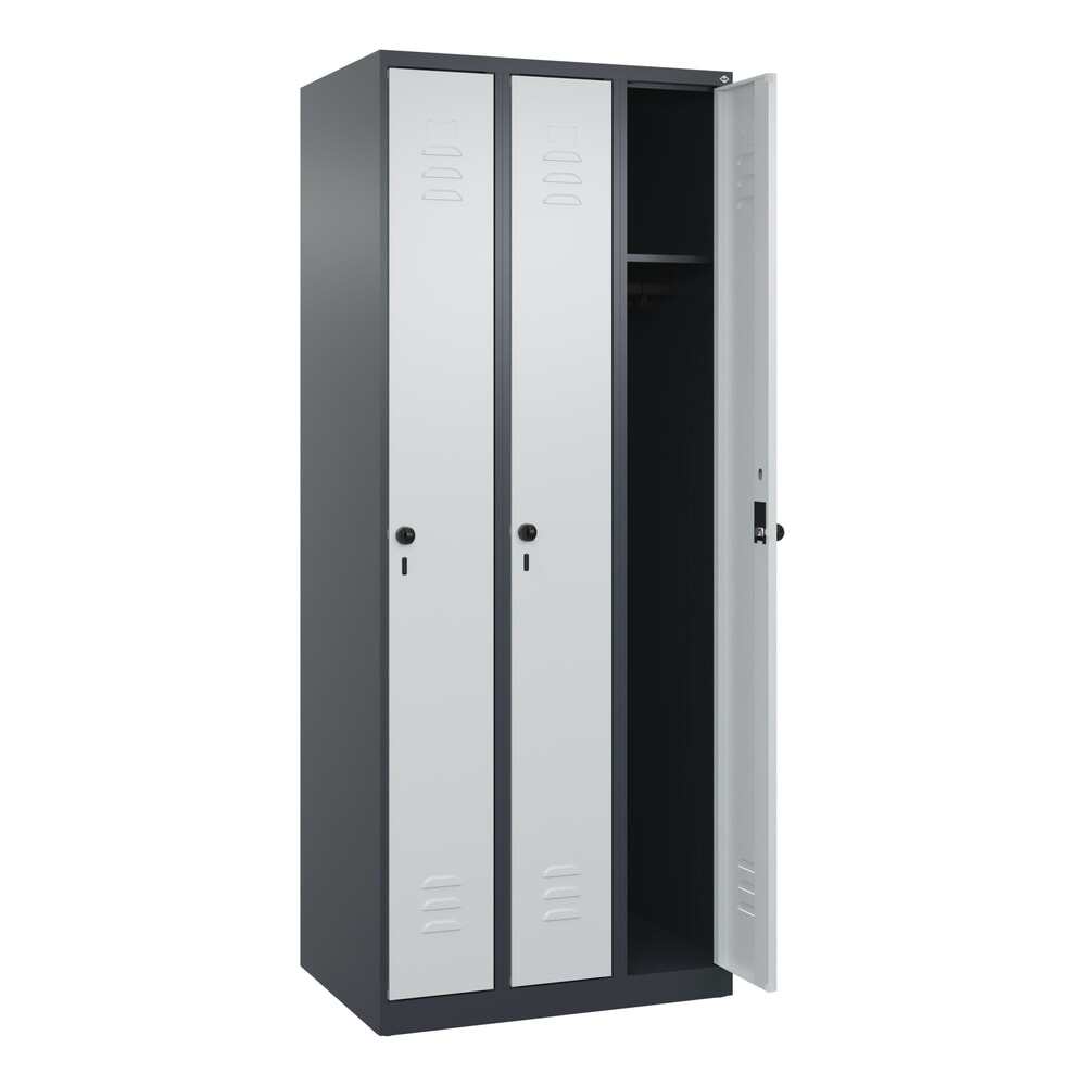 Illustration du produit: C+P Spind Classic PLUS, 3 Abteile, HxBxT 1.850 x 750 x 500 mm, anthrazitgrau, lichtgrau, für Vorhängeschloss, ohne Mitteltrennwand