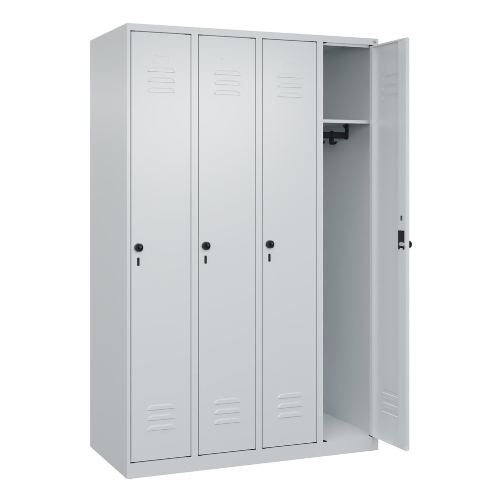 Produktabbildung: C+P Spind Classic PLUS, 4 Abteile, HxBxT 1.850 x 1.200 x 500 mm, lichtgrau, lichtgrau, für Vorhängeschloss, ohne Mitteltrennwand