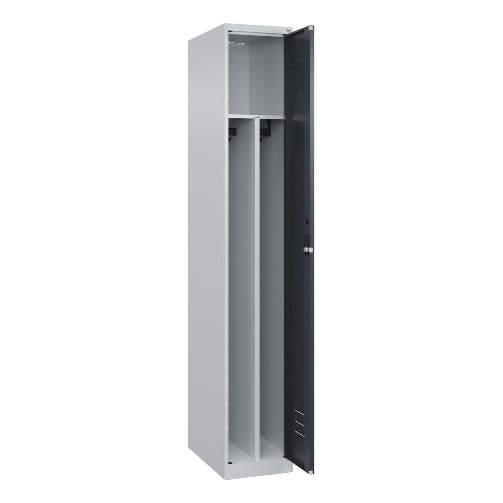 Produktabbildung: C+P Spind Classic PLUS, 1 Abteil, HxBxT 1.850 x 300 x 500 mm, lichtgrau, anthrazitgrau, Zylinderschloss, mit Mitteltrennwand