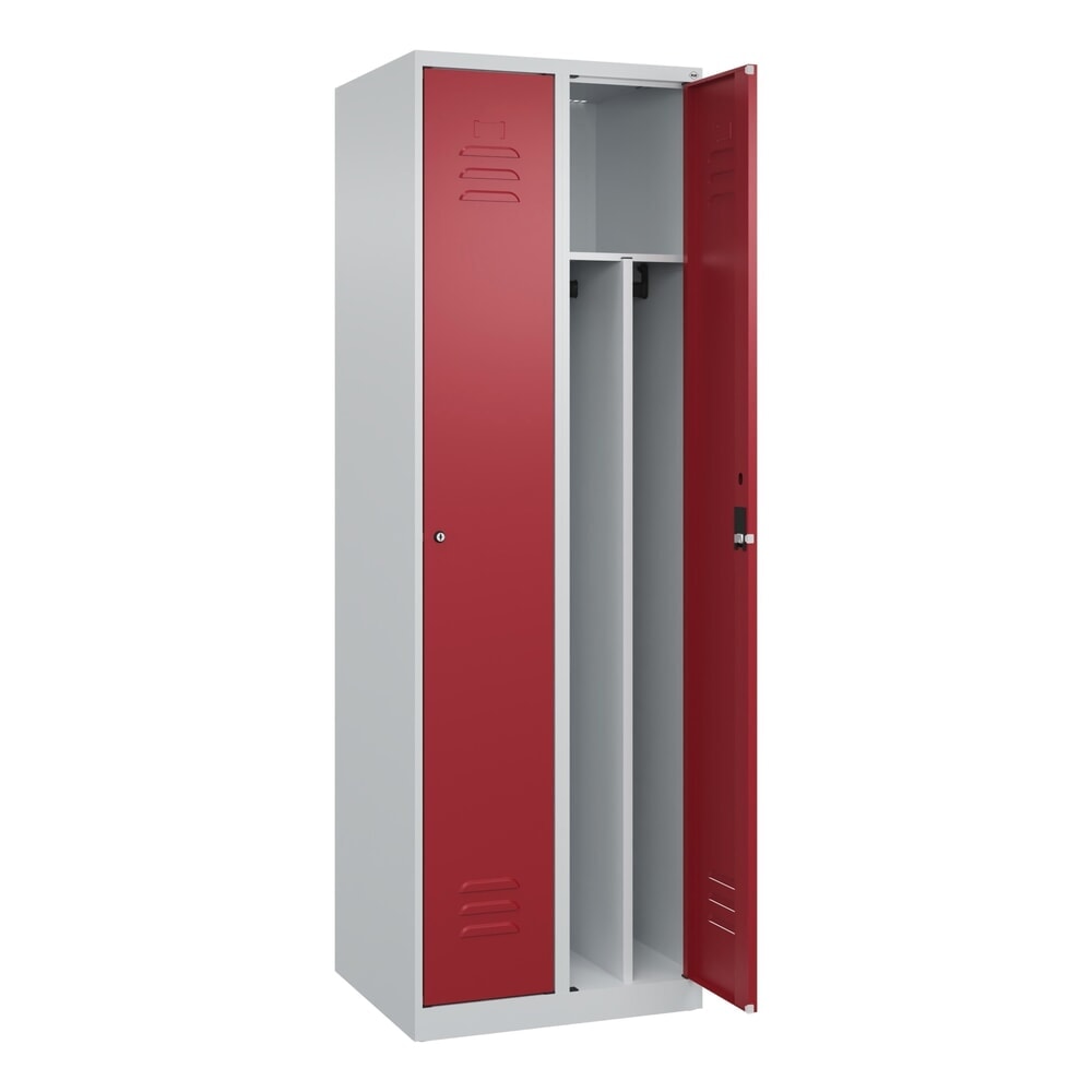 Produktabbildung: C+P Spind Classic PLUS, 2 Abteile, HxBxT 1.850 x 600 x 500 mm, lichtgrau, rubinrot, Zylinderschloss, mit Mitteltrennwand