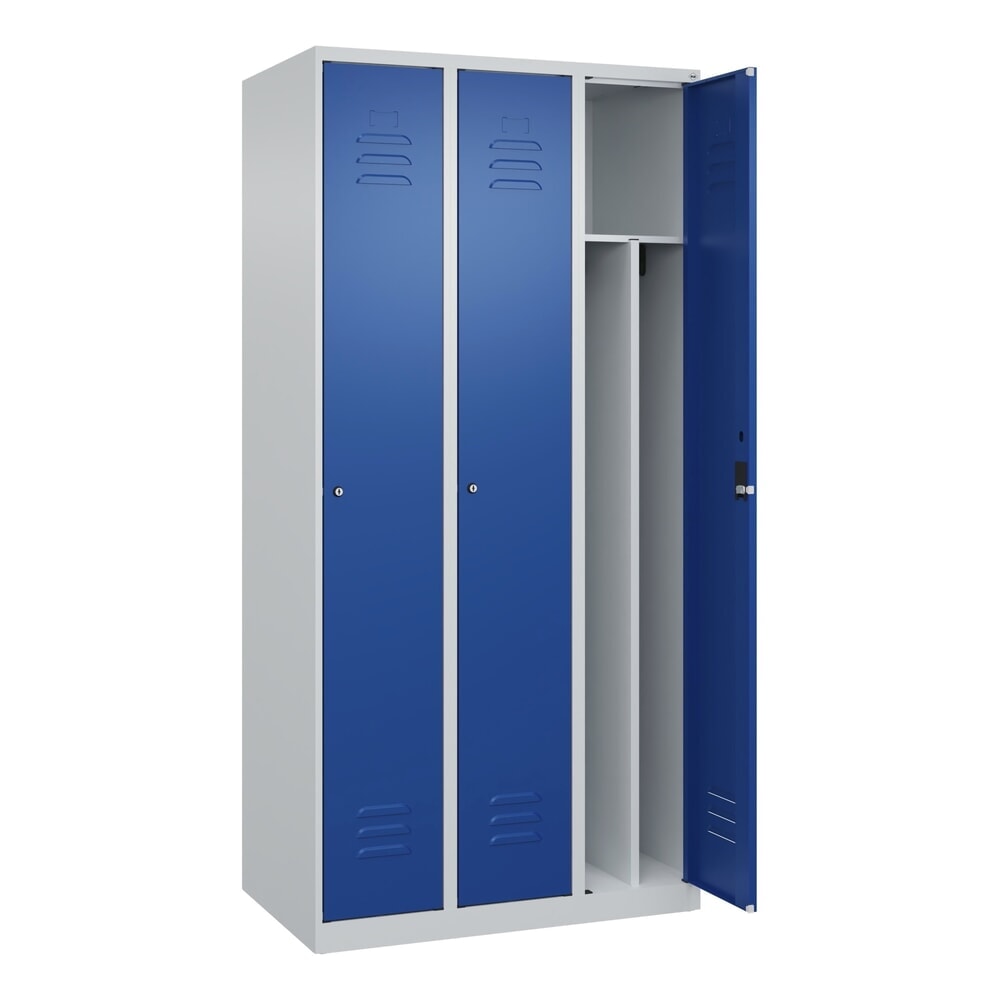 Illustration du produit: C+P Spind Classic PLUS, 3 Abteile, HxBxT 1.850 x 900 x 500 mm, lichtgrau, enzianblau, Zylinderschloss, mit Mitteltrennwand