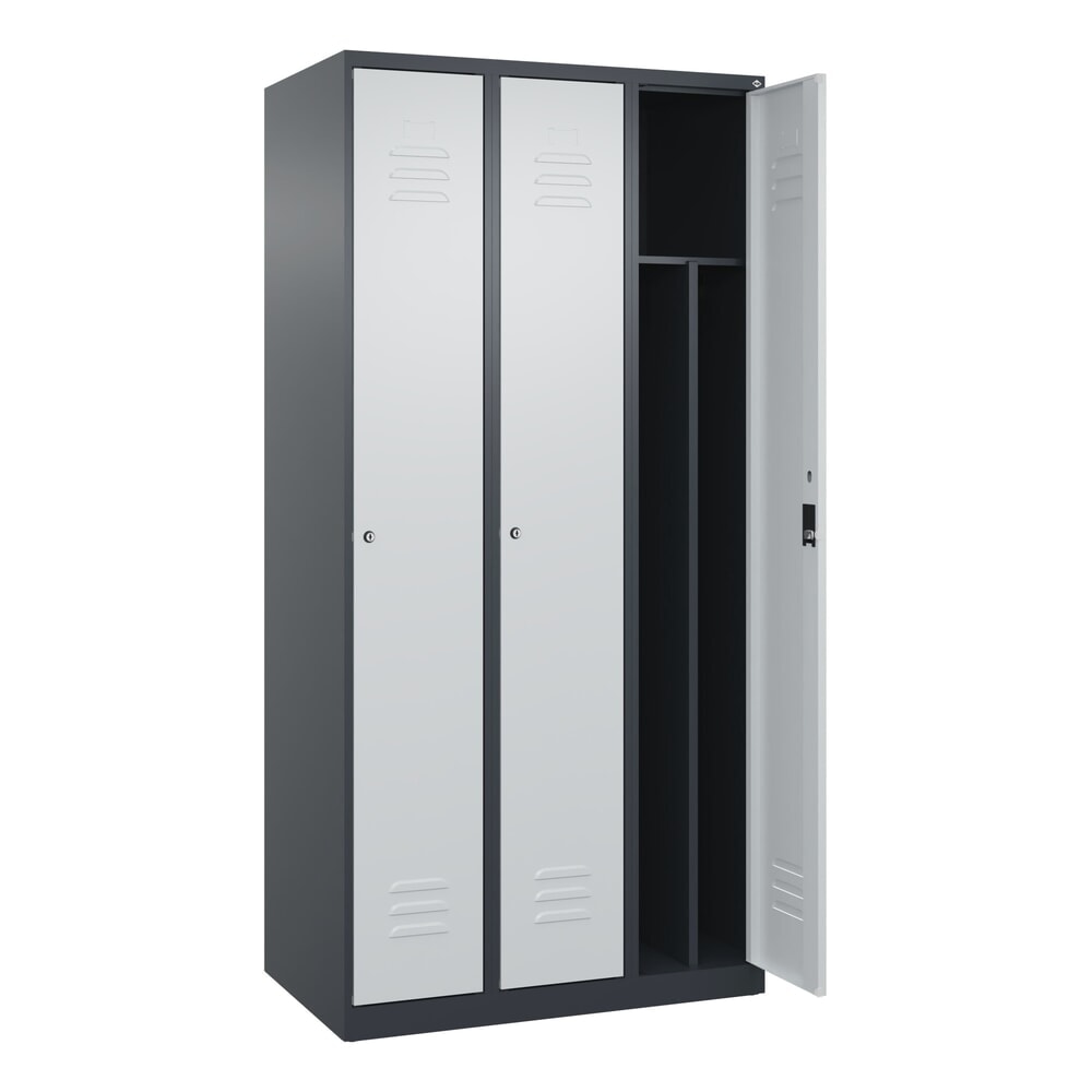 Produktabbildung: C+P Spind Classic PLUS, 3 Abteile, HxBxT 1.850 x 900 x 500 mm, anthrazitgrau, lichtgrau, Zylinderschloss, mit Mitteltrennwand