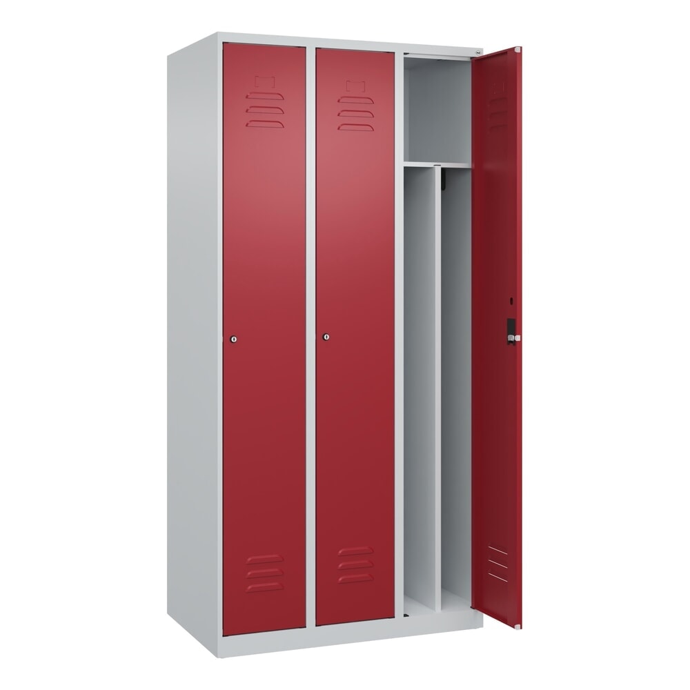 Illustration du produit: C+P Spind Classic PLUS, 3 Abteile, HxBxT 1.850 x 900 x 500 mm, lichtgrau, rubinrot, Zylinderschloss, mit Mitteltrennwand