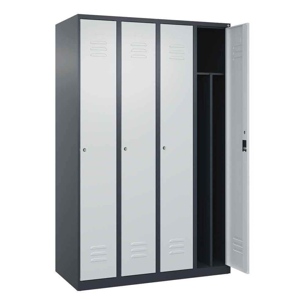 Produktabbildung: C+P Spind Classic PLUS, 4 Abteile, HxBxT 1.850 x 1.200 x 500 mm, anthrazitgrau, lichtgrau, Zylinderschloss, mit Mitteltrennwand