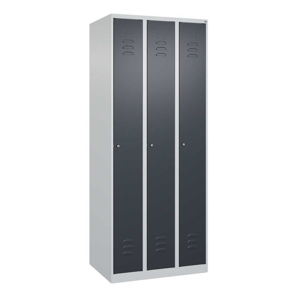 Produktabbildung: C+P Spind Classic PLUS, 3 Abteile, HxBxT 1.850 x 750 x 500 mm, lichtgrau, anthrazitgrau, Zylinderschloss, ohne Mitteltrennwand
