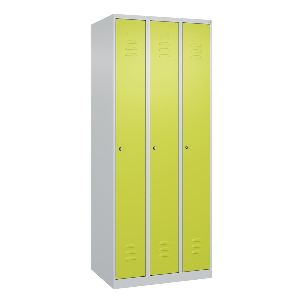 Produktabbildung: C+P Spind Classic PLUS, 3 Abteile, HxBxT 1.850 x 750 x 500 mm, lichtgrau, clowngrün, Zylinderschloss, ohne Mitteltrennwand