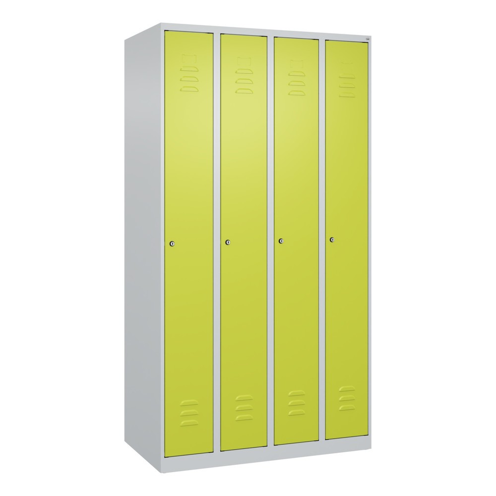 Produktabbildung: C+P Spind Classic PLUS, 4 Abteile, HxBxT 1.850 x 1.000 x 500 mm, lichtgrau, clowngrün, Zylinderschloss, ohne Mitteltrennwand