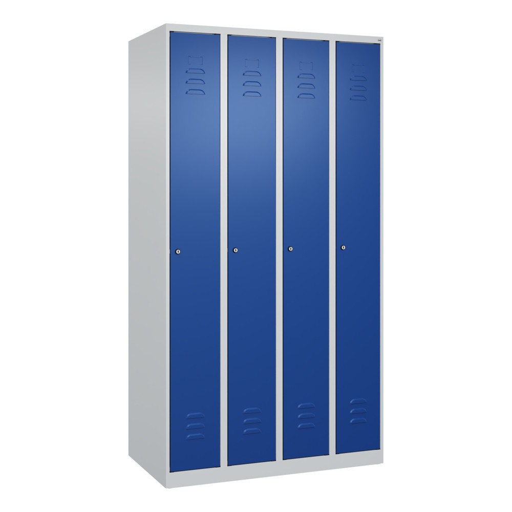 Produktabbildung: C+P Spind Classic PLUS, 4 Abteile, HxBxT 1.850 x 1.000 x 500 mm, lichtgrau, enzianblau, Zylinderschloss, ohne Mitteltrennwand
