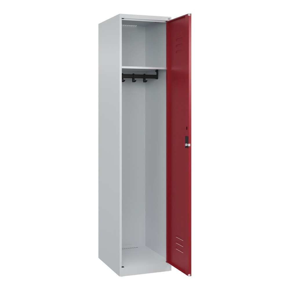 C+P Spind Classic PLUS, 1 Abteil, HxBxT 1.850 x 400 x 500 mm, lichtgrau, rubinrot, Zylinderschloss, ohne Mitteltrennwand Produktabbildung: C+P Spind Classic PLUS, 1 Abteil, HxBxT 1.850 x 400 x 500 mm, lichtgrau, rubinrot, Zylinderschloss, ohne Mitteltrennwand