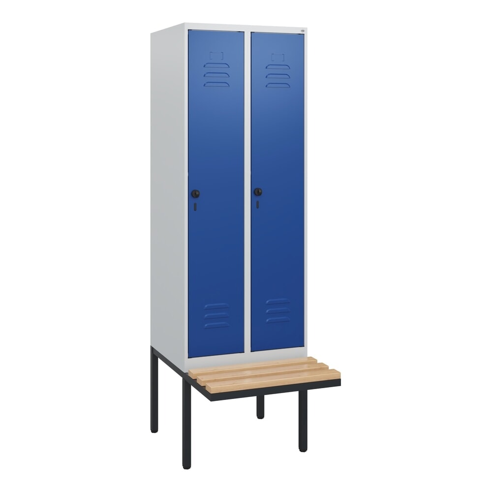C+P Spind Classic PLUS, 2 Abteile, HxBxT 1.950 x 600 x 815 mm, für Vorhängeschloss, auskragende Bank aus Buche, lichtgrau, enzianblau N° de l'image du produit 9 : C+P Spind Classic PLUS, 2 Abteile, HxBxT 1.950 x 600 x 815 mm, für Vorhängeschloss, auskragende Bank aus Buche, lichtgrau, enzianblau